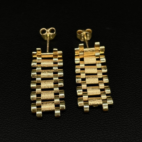 Aretes Rlx Tejido Reloj Oro 14k Pendientes 2.8cmx1cm Gruesos