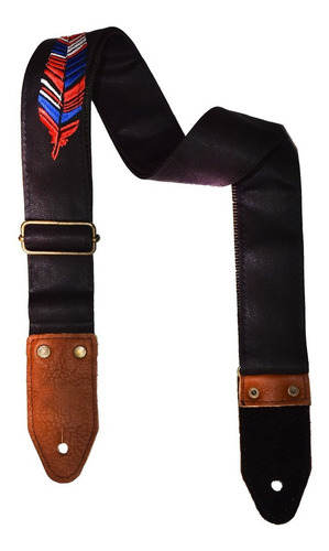 Mezclilla Bordado Pluma Tahalí Strap Kidam P/guitarra O Bajo Color Diseño Mezclilla Negro bordado pluma