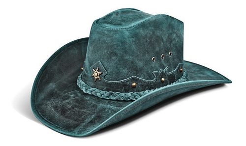 Imagem 2 de 7 de Chapeu Couro Legitimo Verde Boiadeiro Country Cowboy Texano