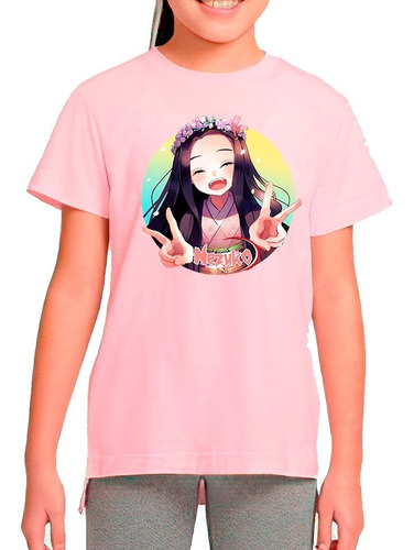 Polera Estampada 100%algodón Niña Nezuko Exclusiva Moda 2022