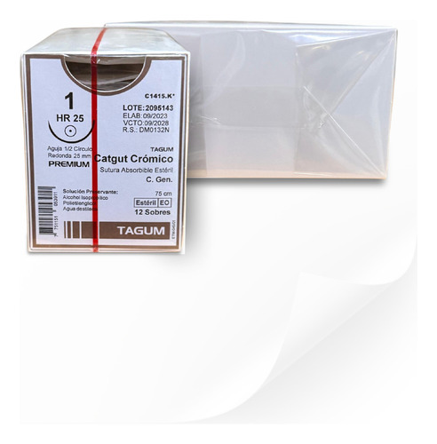 Sutura Catgut 1, 25-26mm 1/2cir.ah 75cm Tg Caja C/12 Pzs