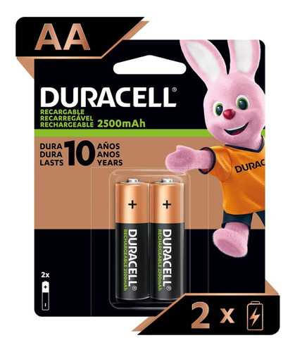 Pila Recargable Duracell Tamaño Aa 2 Unidades 2500 Mah