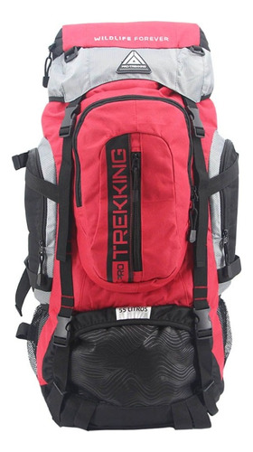 Mochila Reforzada Mochilero 55lts Camping Trekking Viaje Color Rojo Diseño De La Tela Liso