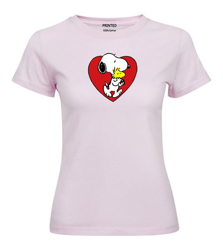 Polera Mujer Estampada Snoopy Woodstock Corazón