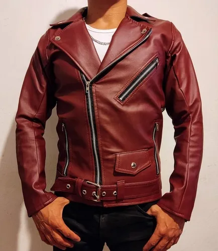 Chamarra Biker De Piel Para Chaqueta Vino Slim | Meses sin intereses