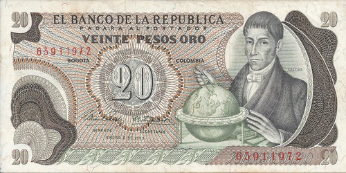 Colombia 20 Pesos Oro  2 De Enero 1969