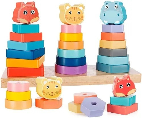 Bloques De Construcción Juguetes Torre De Madera Animales