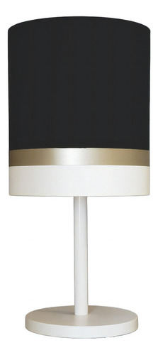 Luminária De Mesa Abajur Detalhe Bronze Cúpula  Tecido 20x43 Cor Da Estrutura Branco Cor Da Cúpula Preto