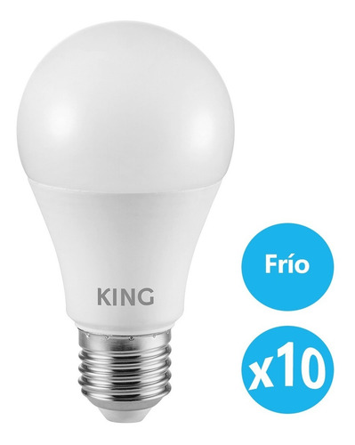 Imagen 1 de 6 de Pack 10 King Lampara Led Bulbo A60 - Blanco Frío 12w E27