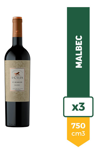Vino La Celia Pioneer Malbec Tinto 750ml Pack X3 La Barra