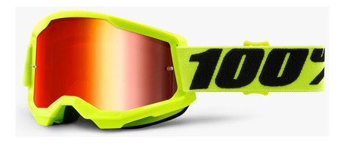 Óculos de motocross espelhados 100% Strata 2, amarelo fluorescente, cor vermelha, tamanho U