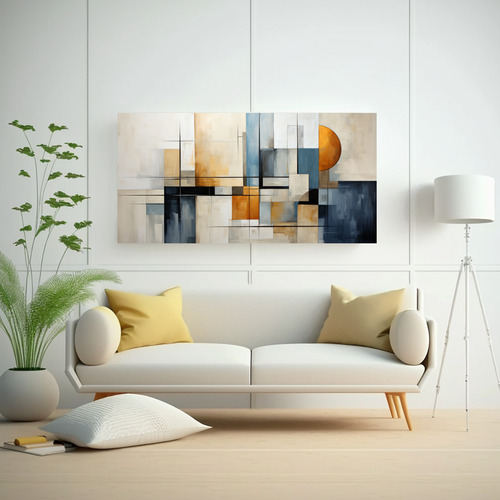 60x30cm Pintura Abstracta Geometría En Colores Neutros