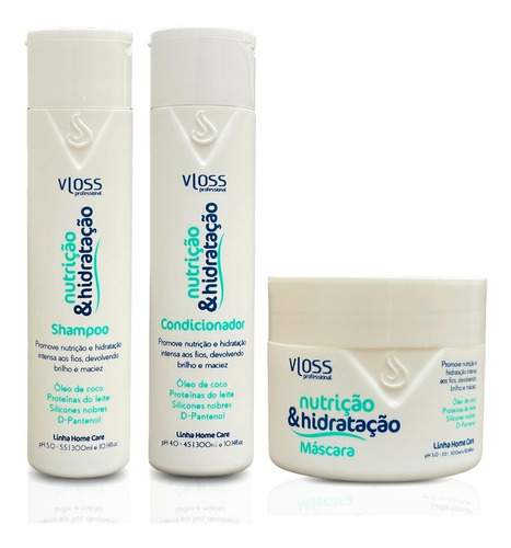 Kit Nutrição E Hidratação Vloss Xampú Máscara E Cond 3x300