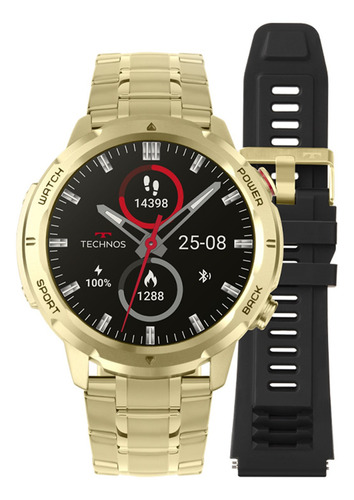 Relógio Technos Masculino Smartwatch Troca Pulseiras Prata Caixa Dourado Pulseira Dourado/preto Bisel Dourado