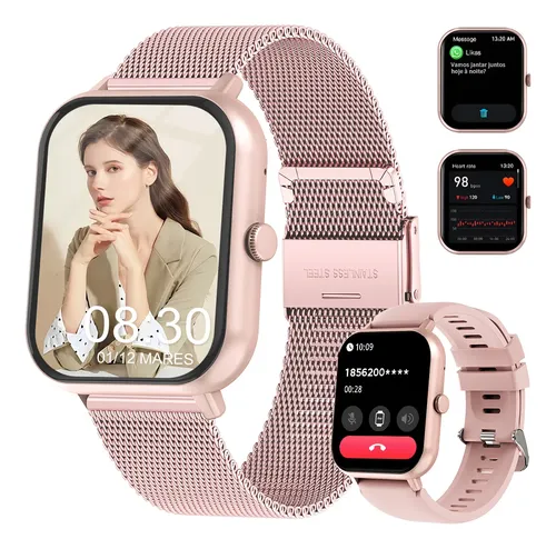 Relogio Smartwatch Feminino Inteligente Esportivo Bluetooth Cinza Mesh
