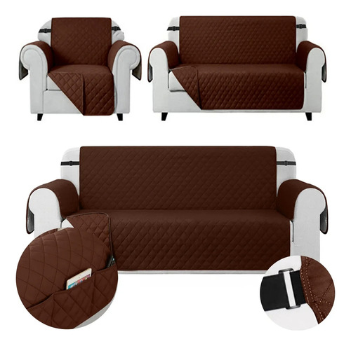 3pzs Cubre Sala Sofá Espesado Funda Sillón Con Bolsillo