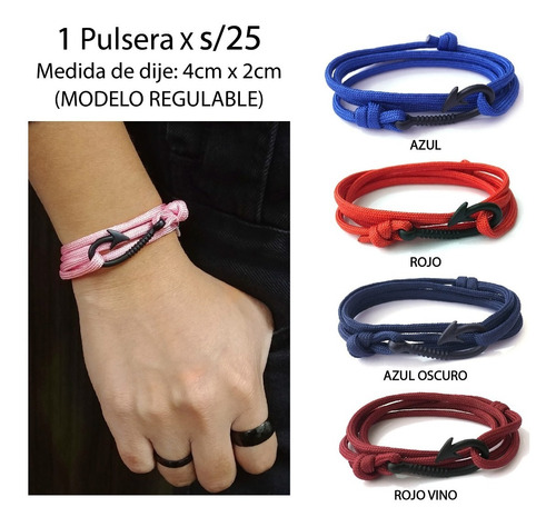 Pulsera Anzuelo Regulable Hombre Pita Colores Unisex 1