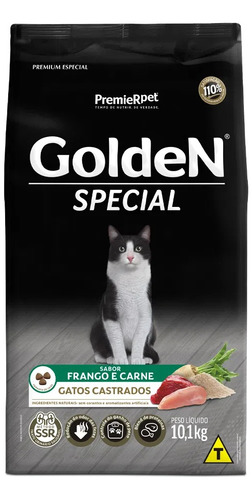 Ração Gatos Castrados Golden Special Frango E Carne 10,1 Kg