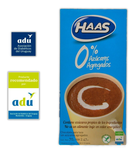 Choc. Haas Para Taza 0%* 70grs - Sello Adu - Diabetes