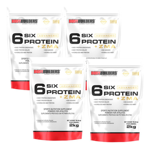 Kit 4 Unid. - 6 Six Protein Advanced + Zma Refil 2kg Sabor Baunilha