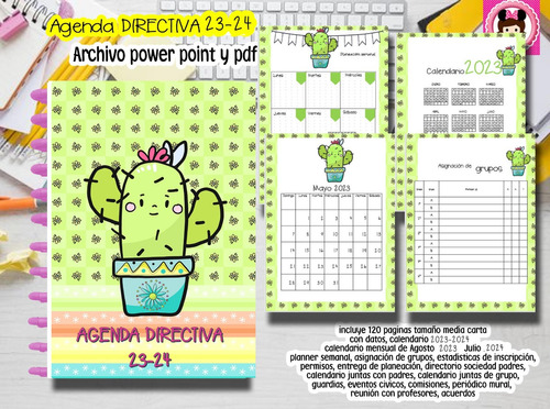 Agenda Directora 2023 2024 Escolar Cactus Kit Imprimible 