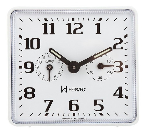 Relógio Despertador Mecânico Branco A Cordas Herweg 2245