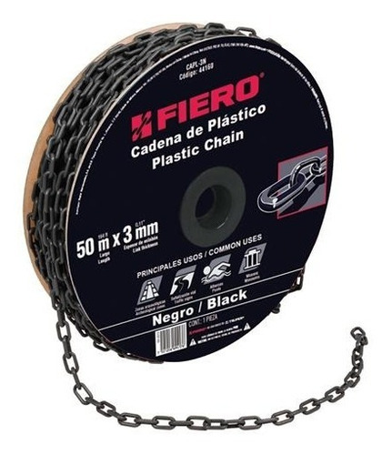 Cadena Plastica 3 Mm X 50 Mt Negra Fiero 44160