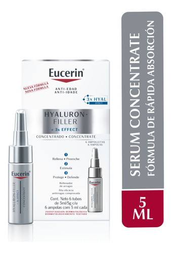 Sérum Concentrate Eucerin Hyaluron-Filler día/noche para todo tipo de piel de 5mL- pack x 6 unidades