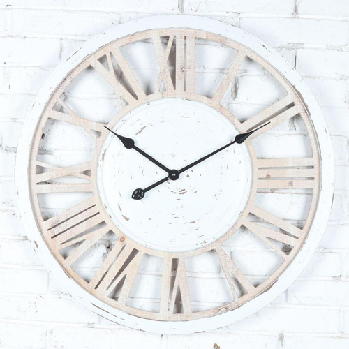 Reloj De Pared Mdf Aguja 68 Cm Ø X 5 Cm Espesor Blanco/beige