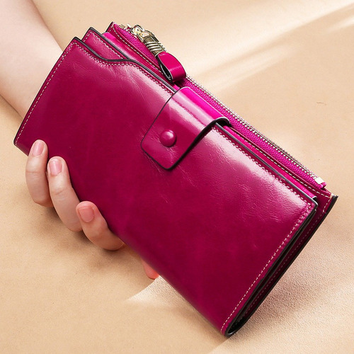 Elegante Cartera Dama Rfid Piel genuina Cera De Aceite