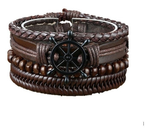 Conjunto De 4 Pulseras De Cuero Trenzado Timón