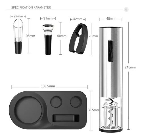 Kit Abridor De Vino Automático Recargable Con Cable