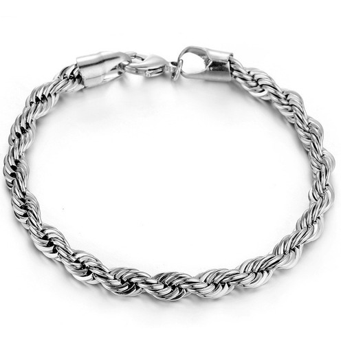 Pulseira Masculina Cordão Torcido 6mm Largura Aço Inox 316l