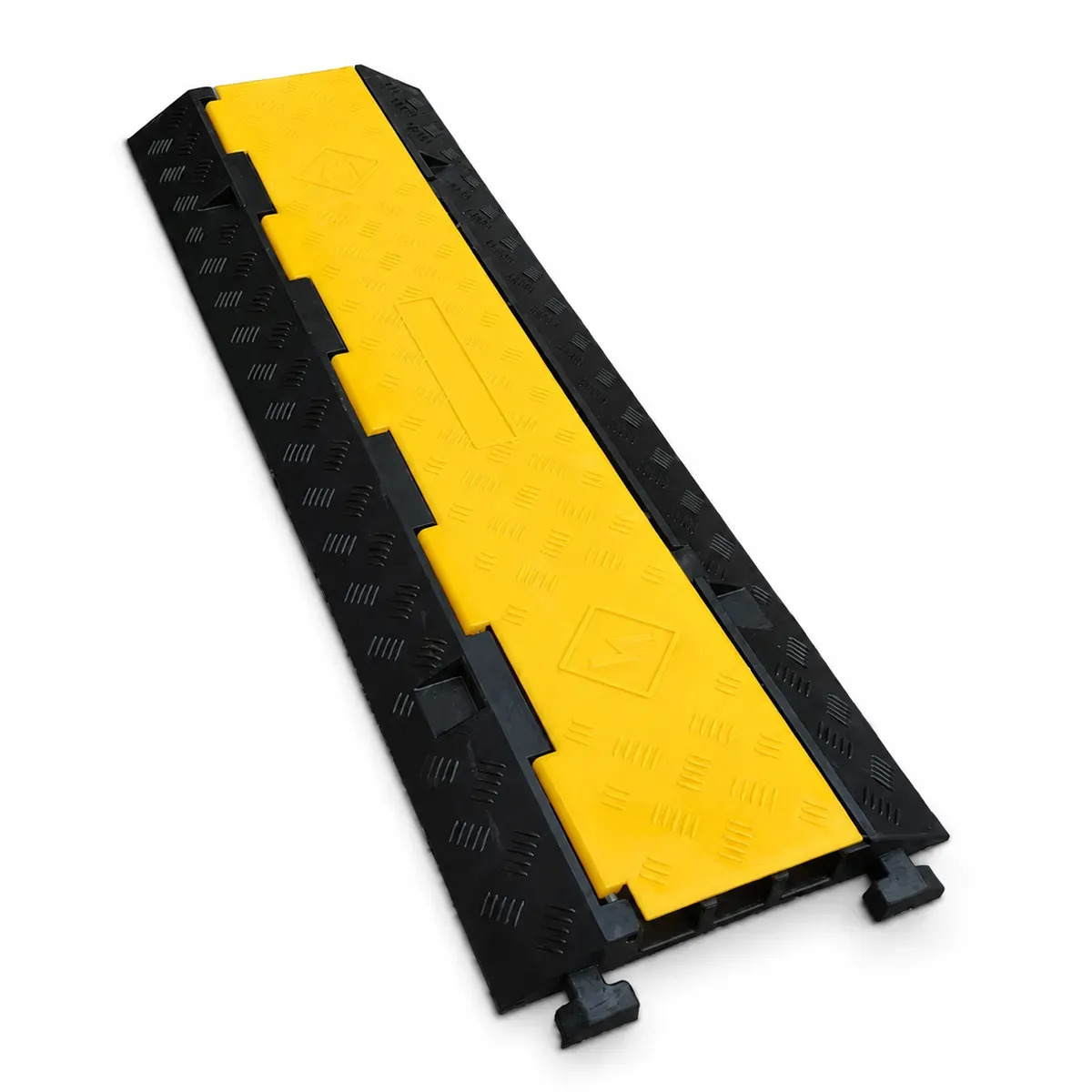 Passa Cabos De Piso 3 Vias Protetor Canaleta Para Fios Cabos 100x30x5cm 3 Canais Preto Amarelo Eventos Shows Obras