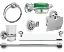 Comprar Combo Accesorios 7 Piezas Toallero Aro Estante Jabonera Vaso Color Plateado