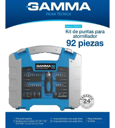 Imagen 2 de 5 de Gamma Kit De Puntas Para Atornillador 92 Piezas