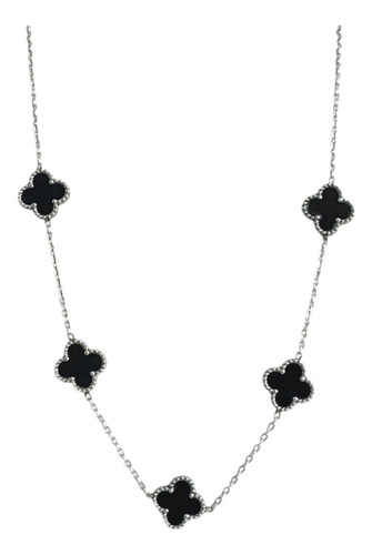 Collar De 5 Flores Negras En Acero Quirúrgico Gris