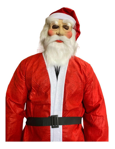 Fantasia Papai Noel Com Roupa +máscara Em Látex+ Óculos