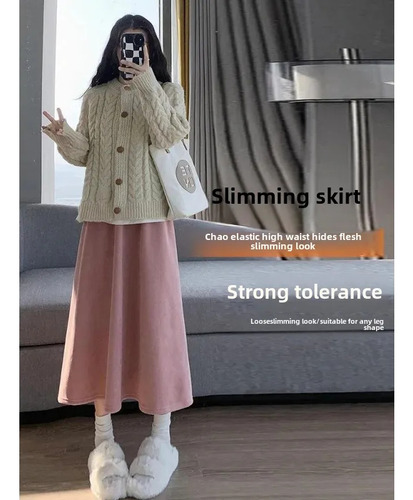 Falda Midi En A De Pana Con Forro Polar, Otoño/invierno