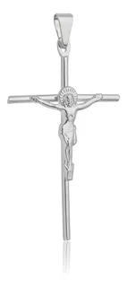 Pingente Crucifixo C/ Cristo Cruz Palito Aço Inox Unissex 1 Cor Prateado