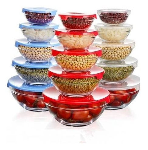 Set 5 Bowls Recipientes Vidrio Con Tapa Heladera Microondas