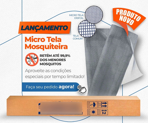 Micro Tela Mosquiteira Fibra De Vidro 1,30m X 10,0 M Comp.