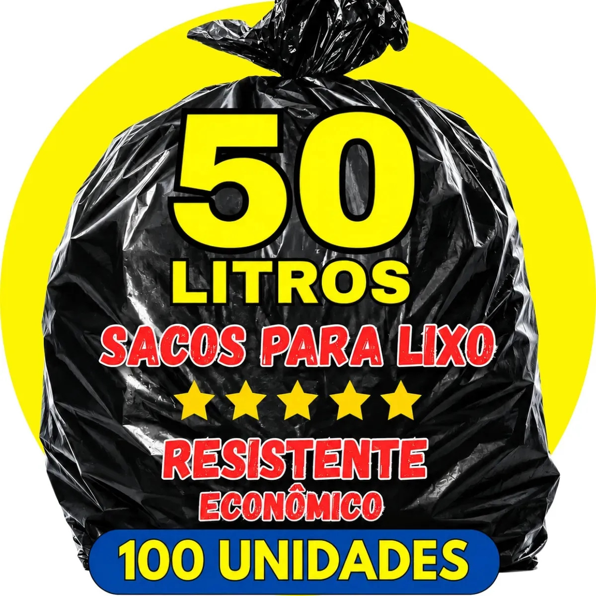 Saco De Lixo 50 Litros Reforçado Preto Resistente C/100 Antivazamento