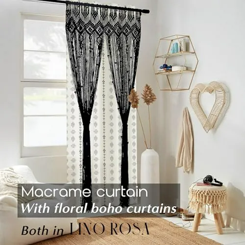 Cortinas Negras 84 Para Dormitorio, Sheer Boho Macrame Deco