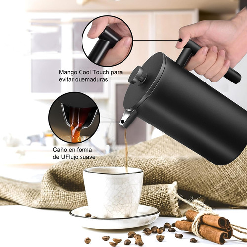 Cafetera Prensa Francesa Acero Inoxidable 1000ml Negra