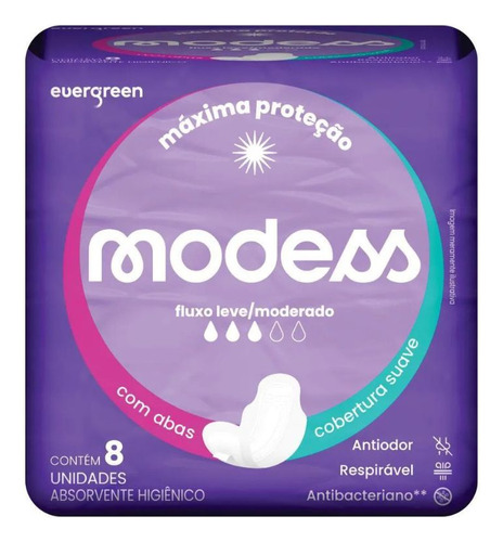 Absorvente Íntimo Suave Com Abas Modess 8un Evergreen