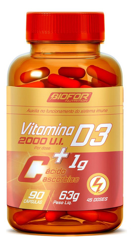 Vitamina D3 2000ui + Vitamina C 1000mg 90 Cápsulas Sem Sabor
