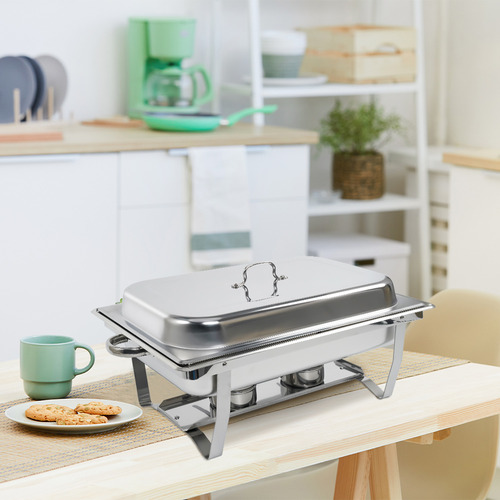 Rechaud Retângulos Para Buffet Inox 9 Litros 1/1 Panelas Banho Maria 1 Cuba Yesop