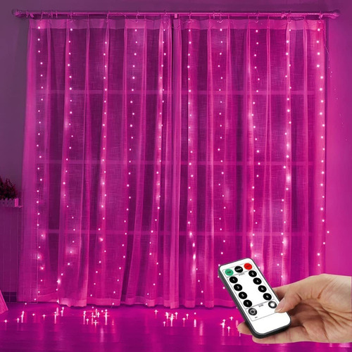 Cortinas Decorativas Con 300 Luces Led (3 X 3 M), Color Rosa