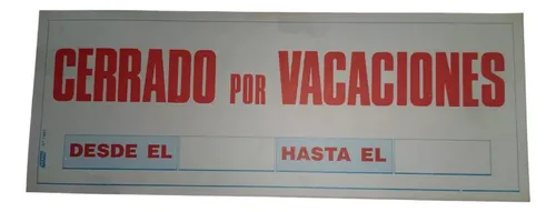 Cartel - Cerrado Por Vacaciones X 95 Hojas - Vintage